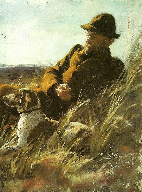 Peter Severin Kroyer jager med hund Norge oil painting art